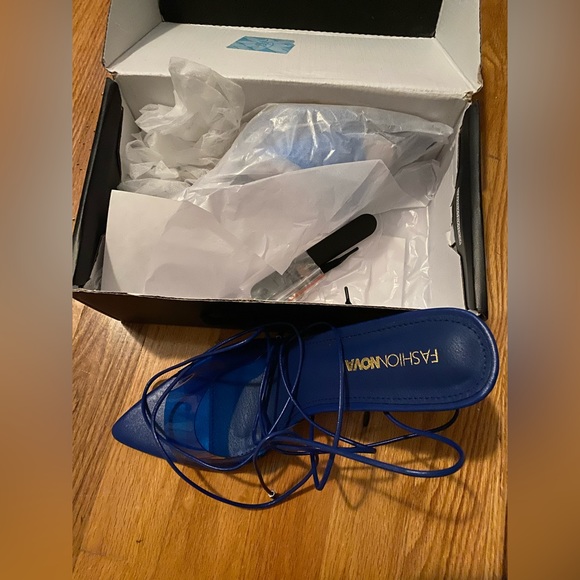 Fashion nova gladiator blue clear wrap tie up slides heels sandals - Picture 6 of 11